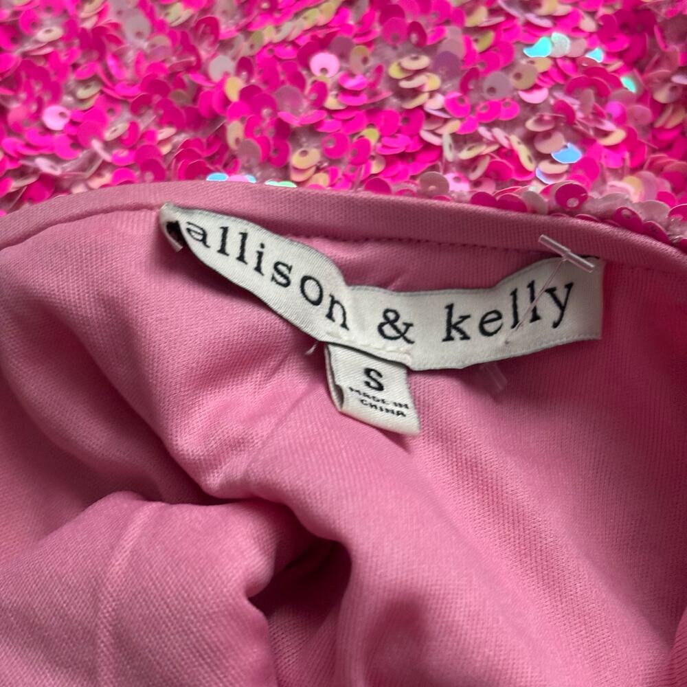 Allison & Kelly Hot Pink Sequin Mini Dress Bodycon Spaghetti Strap Party Small - Picture 7 of 12